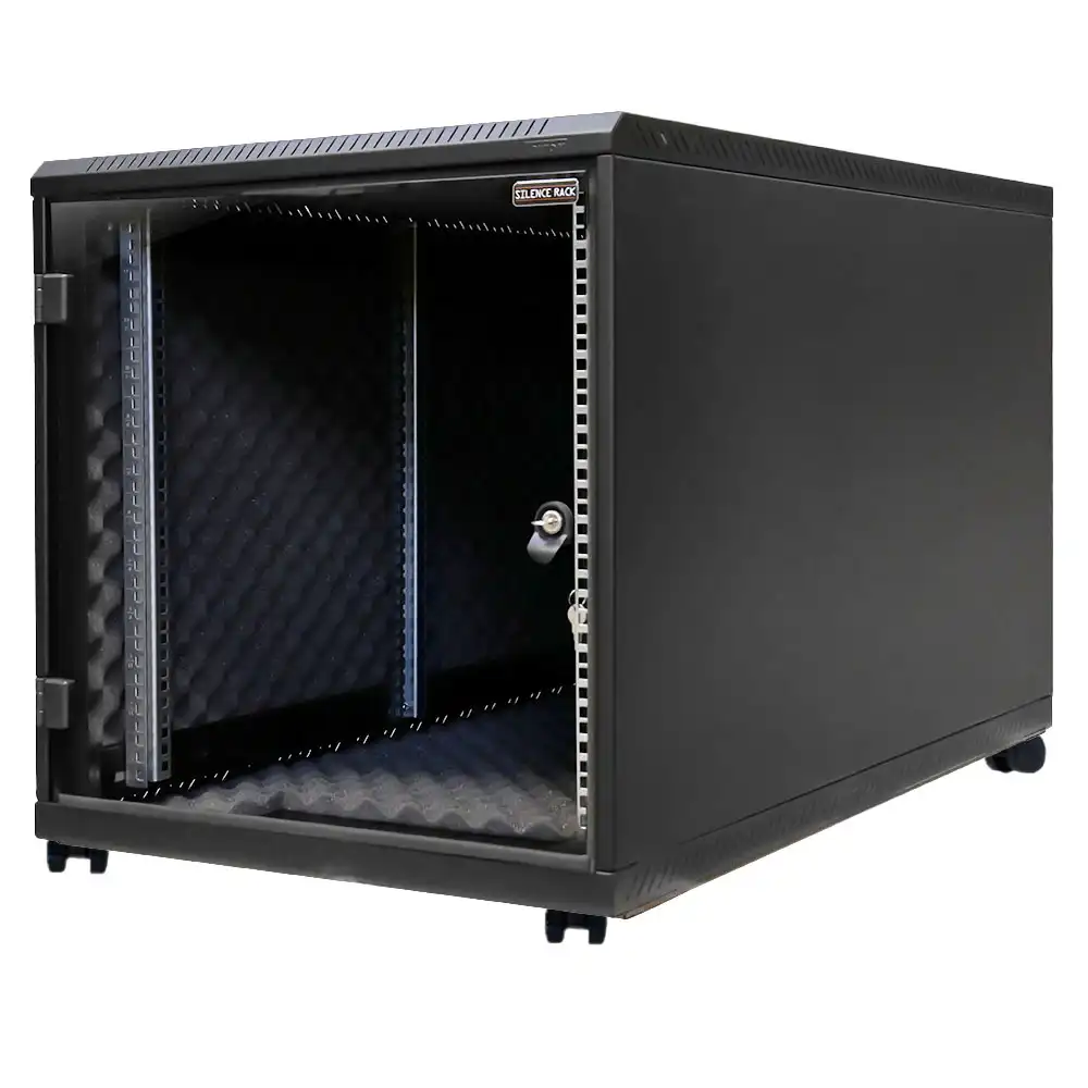 Silenced 19"- 12U Rack Server Cabinet - 600x1000 mm - Glassdoor - 2 x Super Silence Cooler - Wheels - Black